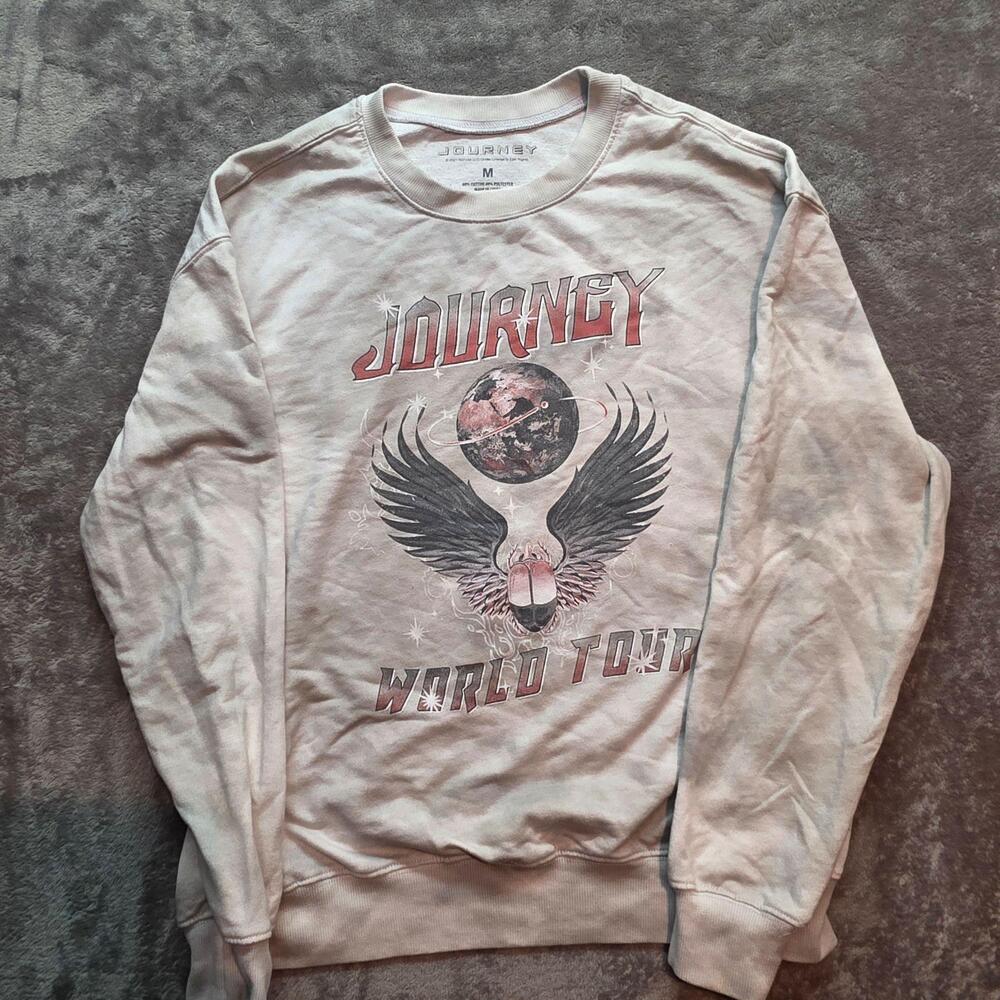 Journey Sweatshirt Mens M White Crew Neck Fleece World Tour Rock Band Graphic